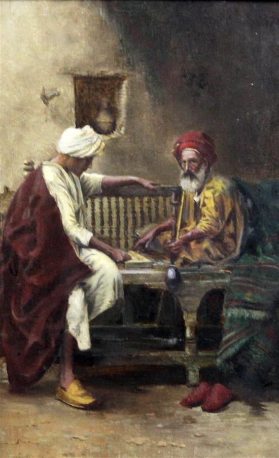 Orientalist School Street scene with game players, 12 x 8in.